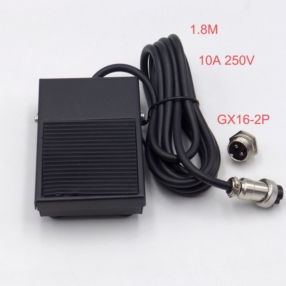 Industrial Heavy Duty Foot Pedal Switch – Metal Housing, Anti-Slip, 2M Cable, GX16 2-Pin/3-Pin, 220V