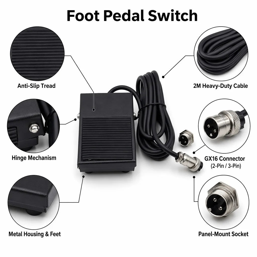 Industrial Heavy Duty Foot Pedal Switch with Metal Housing and GX16 Connector