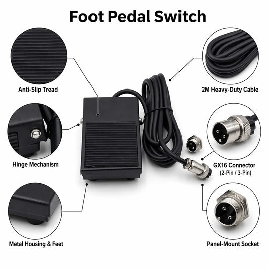 Industrial Heavy Duty Foot Pedal Switch with Metal Housing and GX16 Connector